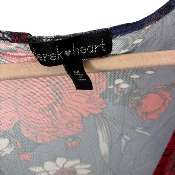 Derek Heart Sheer Floral High Low Flowy Sleeve Button Waist Ruffle Cardigan - Picture 5 of 6